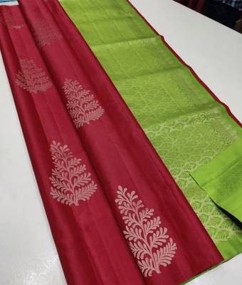 Red parrot silk blend jacuard work festival saree with unstitched blouse piece 1