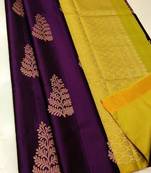 Wine yellow silk blend jacuard work festival saree with unstitched blouse piece