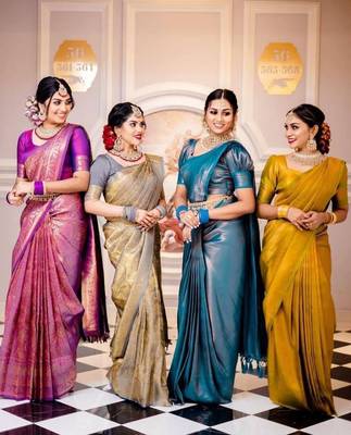 Yellow silk blend jacuard work festival saree with unstitched blouse piece 2