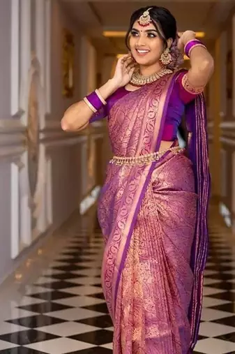 Wine silk blend jacuard work festival saree with unstitched blouse piece