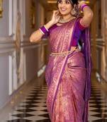 Wine silk blend jacuard work festival saree with unstitched blouse piece