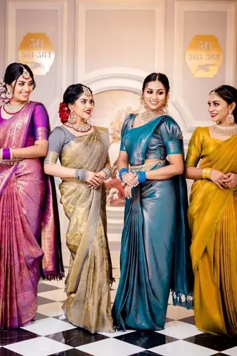 Turquoise silk blend jacuard work festival saree with unstitched blouse piece