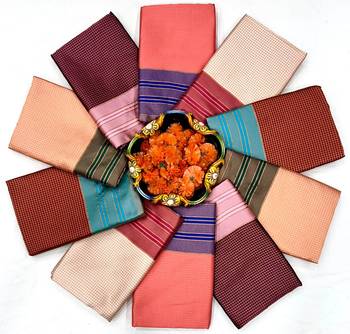 Peach blue silk blend jacuard work festival saree with unstitched blouse piece 5