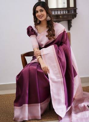 Wine pink silk blend jacuard work festival saree with unstitched blouse piece 2