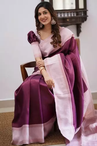 Wine pink silk blend jacuard work festival saree with unstitched blouse piece