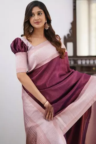 Wine pink silk blend jacuard work festival saree with unstitched blouse piece