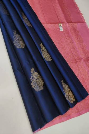 Blue pink silk blend jacuard work festival saree with unstitched blouse piece