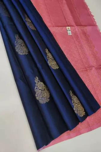 Blue pink silk blend jacuard work festival saree with unstitched blouse piece