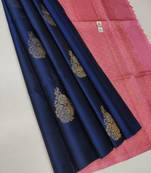 Blue pink silk blend jacuard work festival saree with unstitched blouse piece