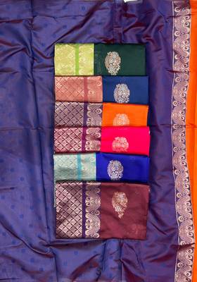Blue rama silk blend jacuard work festival saree with unstitched blouse piece 2