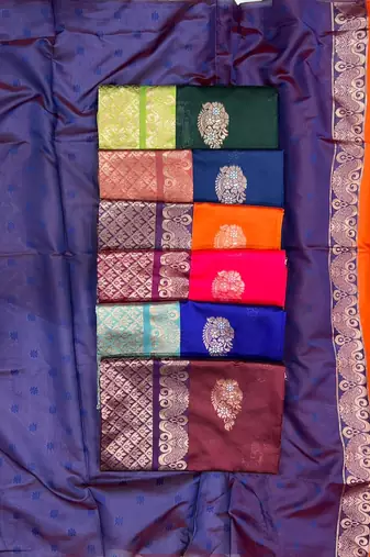 Blue rama silk blend jacuard work festival saree with unstitched blouse piece