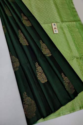 Green parrot silk blend jacuard work festival saree with unstitched blouse piece