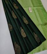 Green parrot silk blend jacuard work festival saree with unstitched blouse piece