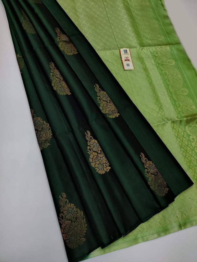 Green parrot silk blend jacuard work festival saree with unstitched blouse piece