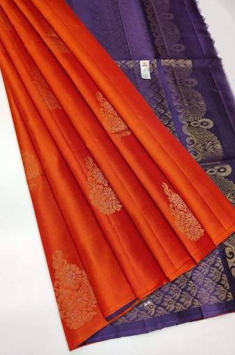 Orange blue silk blend jacuard work festival saree with unstitched blouse piece