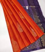 Orange blue silk blend jacuard work festival saree with unstitched blouse piece