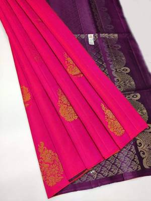 Pink wine silk blend jacuard work festival saree with unstitched blouse piece 1