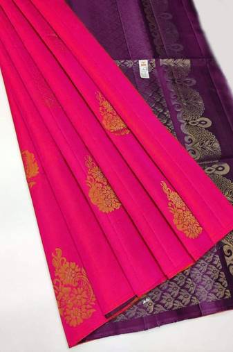 Pink wine silk blend jacuard work festival saree with unstitched blouse piece