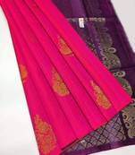 Pink wine silk blend jacuard work festival saree with unstitched blouse piece