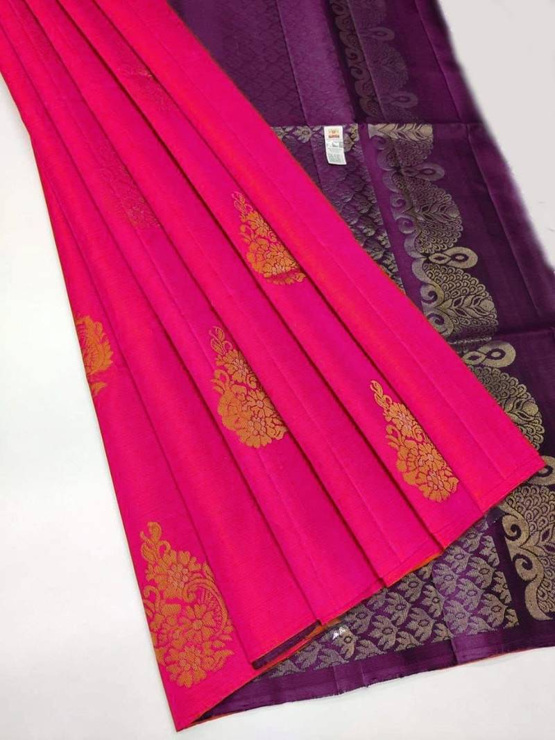 Pink wine silk blend jacuard work festival saree with unstitched blouse piece