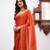 Orange silk blend jacuard work festival saree with unstitched blouse piece