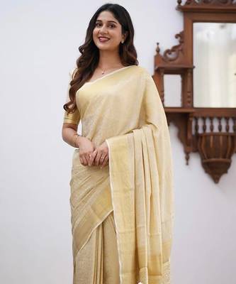 White silk blend jacuard work festival saree with unstitched blouse piece 2