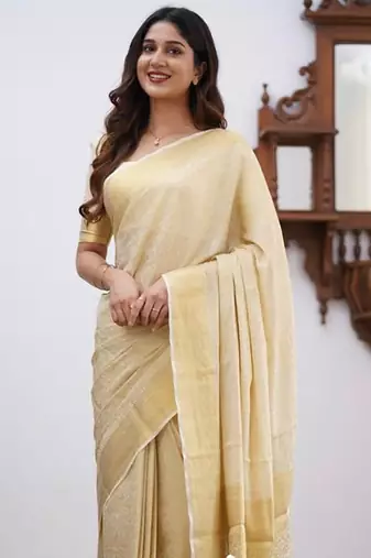 White silk blend jacuard work festival saree with unstitched blouse piece