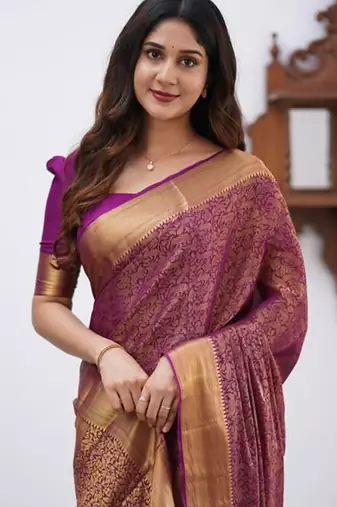 Wine silk blend jacuard work festival saree with unstitched blouse piece