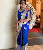 Royal blue silk blend jacuard work festival saree with unstitched blouse piece
