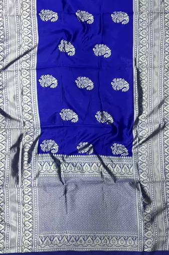 Royal blue silk blend jacuard work festival saree with unstitched blouse piece