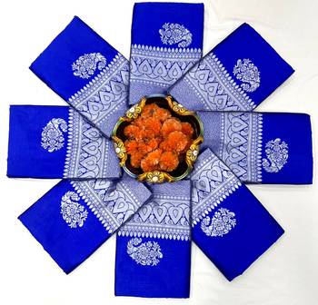 Royal blue silk blend jacuard work festival saree with unstitched blouse piece 5