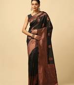 Black silk blend jacuard work festival saree with unstitched blouse piece