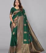 Green silk blend jacuard work festival saree with unstitched blouse piece