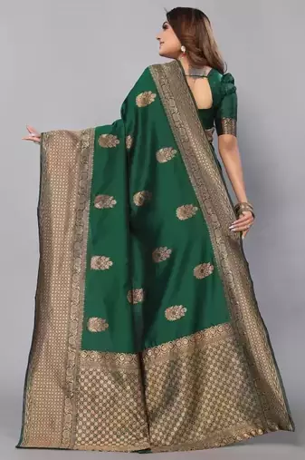 Green silk blend jacuard work festival saree with unstitched blouse piece