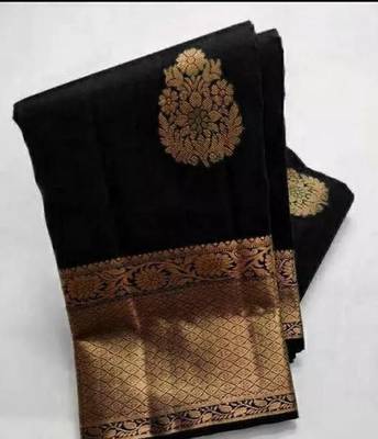 Black silk blend jacuard work festival saree with unstitched blouse piece 2