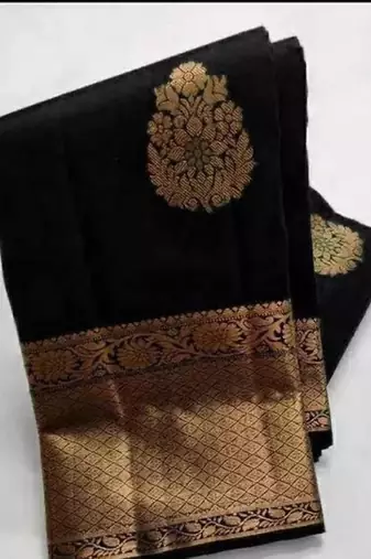 Black silk blend jacuard work festival saree with unstitched blouse piece