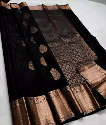Black silk blend jacuard work festival saree with unstitched blouse piece 3