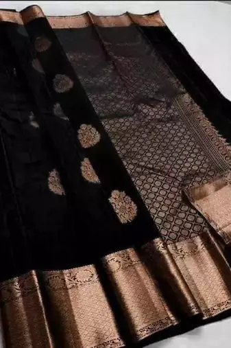 Black silk blend jacuard work festival saree with unstitched blouse piece