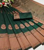 Green silk blend jacuard work festival saree with unstitched blouse piece