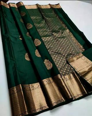 Green silk blend jacuard work festival saree with unstitched blouse piece 2