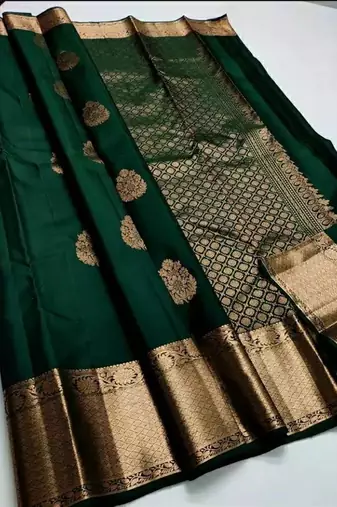 Green silk blend jacuard work festival saree with unstitched blouse piece