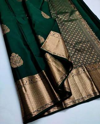 Green silk blend jacuard work festival saree with unstitched blouse piece 3