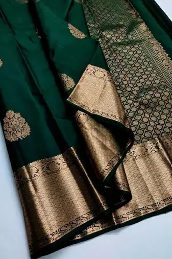 Green silk blend jacuard work festival saree with unstitched blouse piece