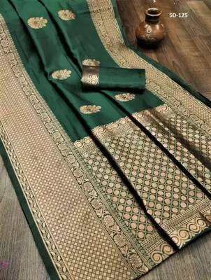 Green silk blend jacuard work festival saree with unstitched blouse piece 4