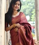 Maroon silk blend jacuard work festival saree with unstitched blouse piece
