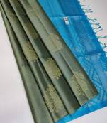 Green turquoise silk blend jacuard work festival saree with unstitched blouse piece