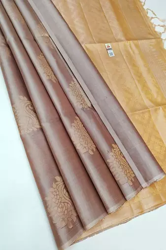 Grey beige silk blend jacuard work festival saree with unstitched blouse piece