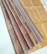 Grey beige silk blend jacuard work festival saree with unstitched blouse piece