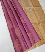 Pink beige silk blend jacuard work festival saree with unstitched blouse piece