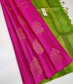 Pink parrot silk blend jacuard work festival saree with unstitched blouse piece
